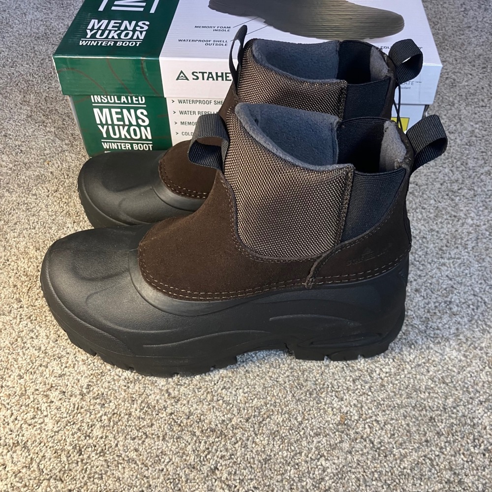 Staheekum Yukon Mens‎ 8 Winter Boots Brown Black Insulated Waterproof NEW IN BOX